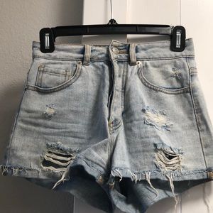 light wash jean shorts